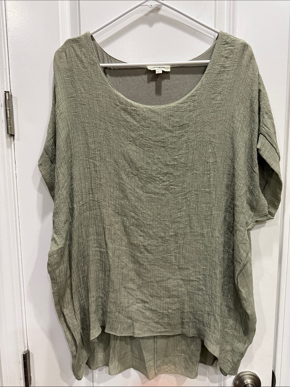 Umgee Sage Green Oversized Scoop Neck gauze Blouse